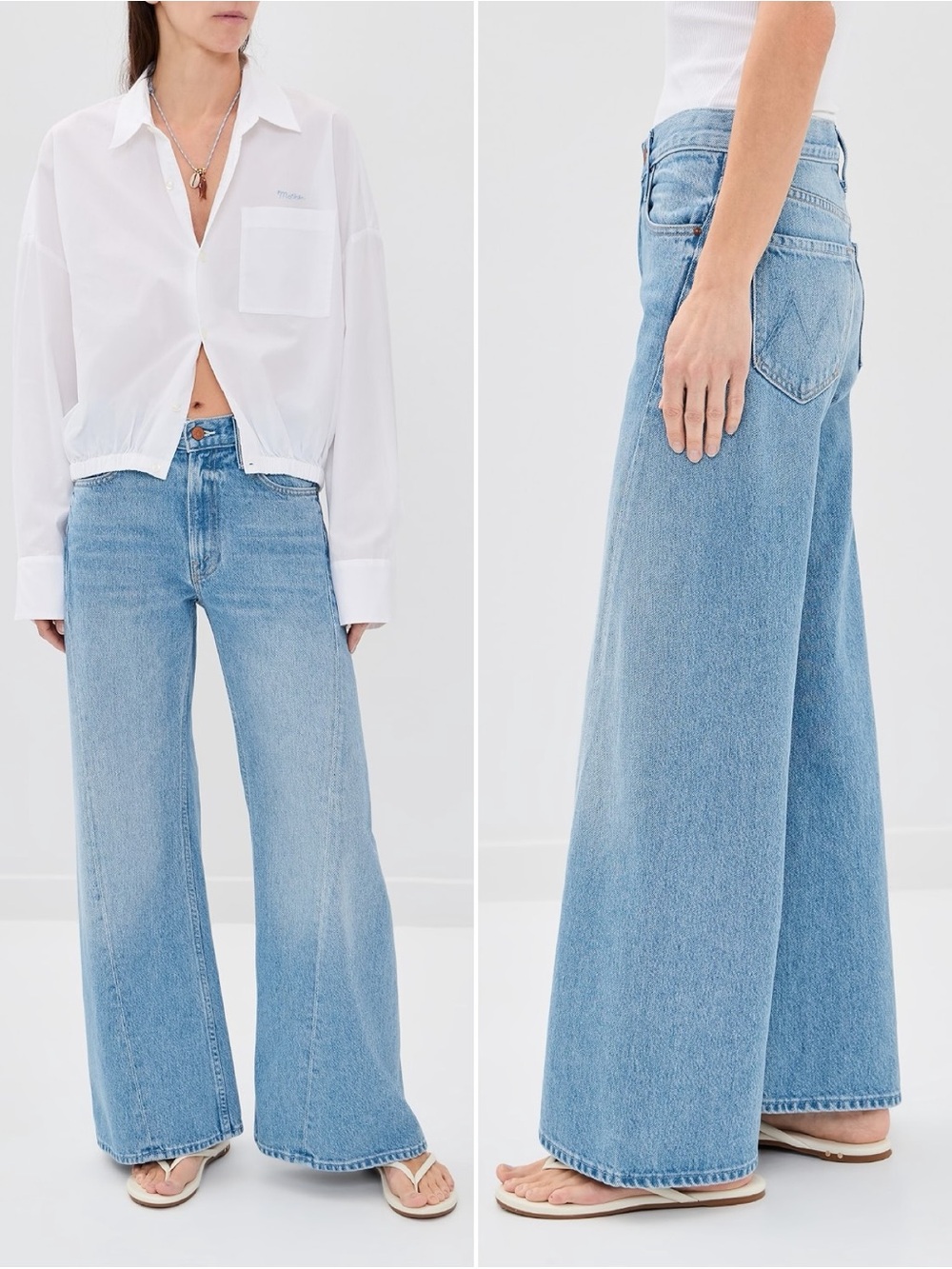 MOTHER Petite Lil Lemon Twist Sneak Wide Leg Jeans Light Wash Size 27 NWT